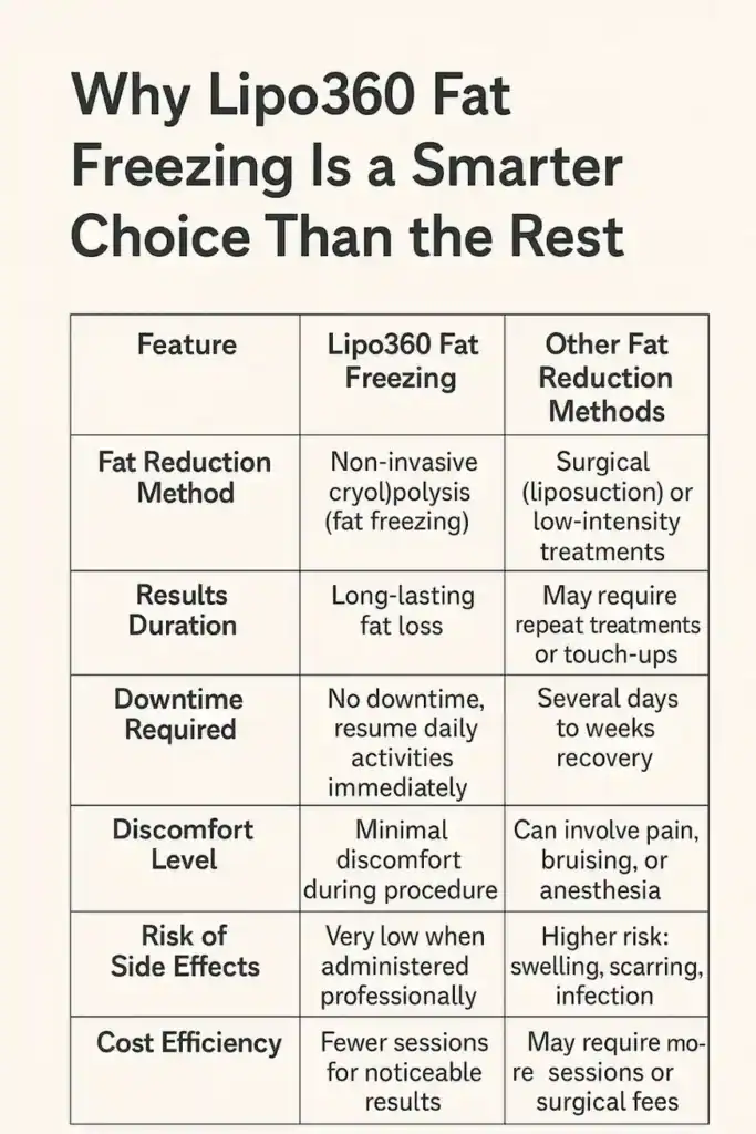 Is it possible to permanently freeze fat cells? 2 Table showing benefits of fat freezing to remove fat cells Llanelli from Lipo 360