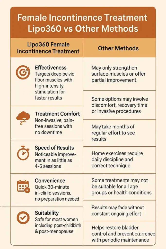 Comprehensive Guide To Female Incontinence Treatment Options 1 Table showing benefits of incontinence treatment Llanelli